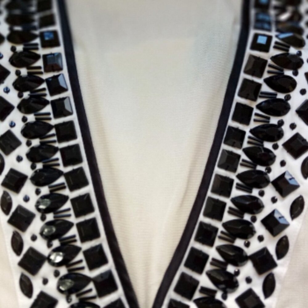 WHBM Cream & Black Embellished Silk Blend Shrug L - Picture 3 of 6